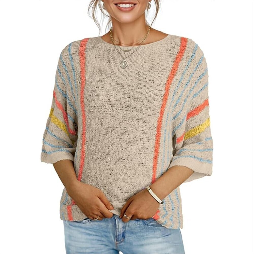 Dokotoo sweater tan stripe nubby boxy oversized lightweight texture orange XL